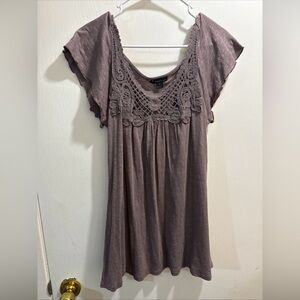 Vtg Twentyone Babudoll taupe large  Lace Accent Blouse